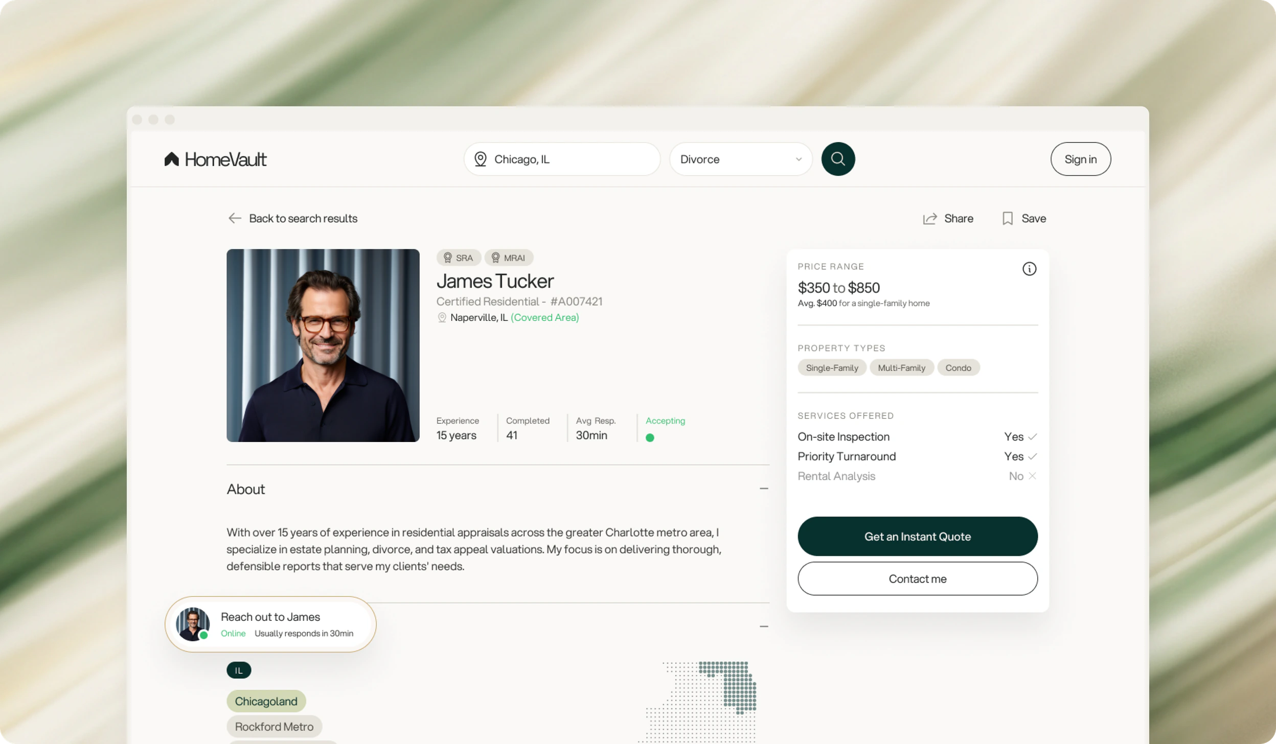HomeVault appraiser profile